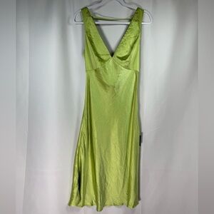 Lulus Incredible Love Lime Green Satin Cowl Back Midi Slip Dress M